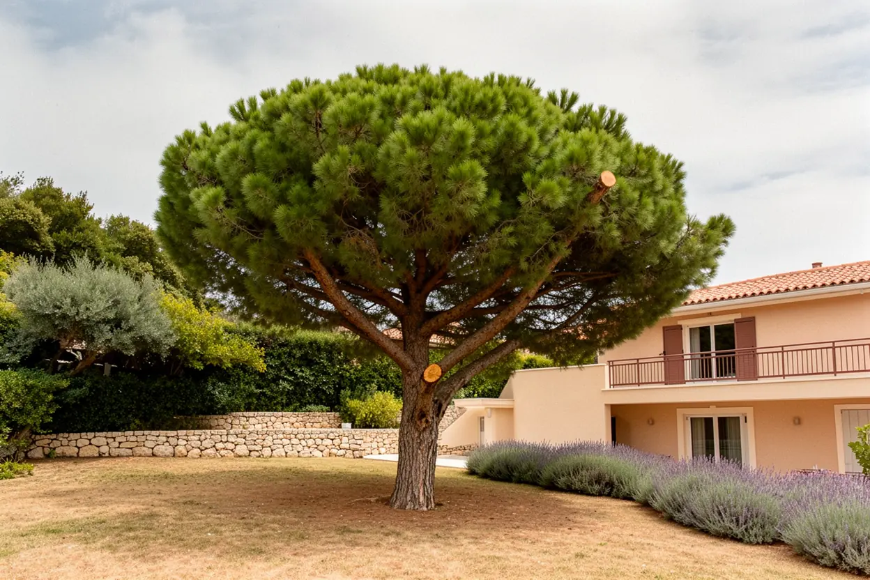 Pin parasol équilibré après élagage à Cannes