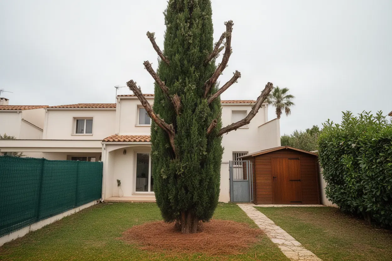 Cyprès dense avant intervention au Cannet