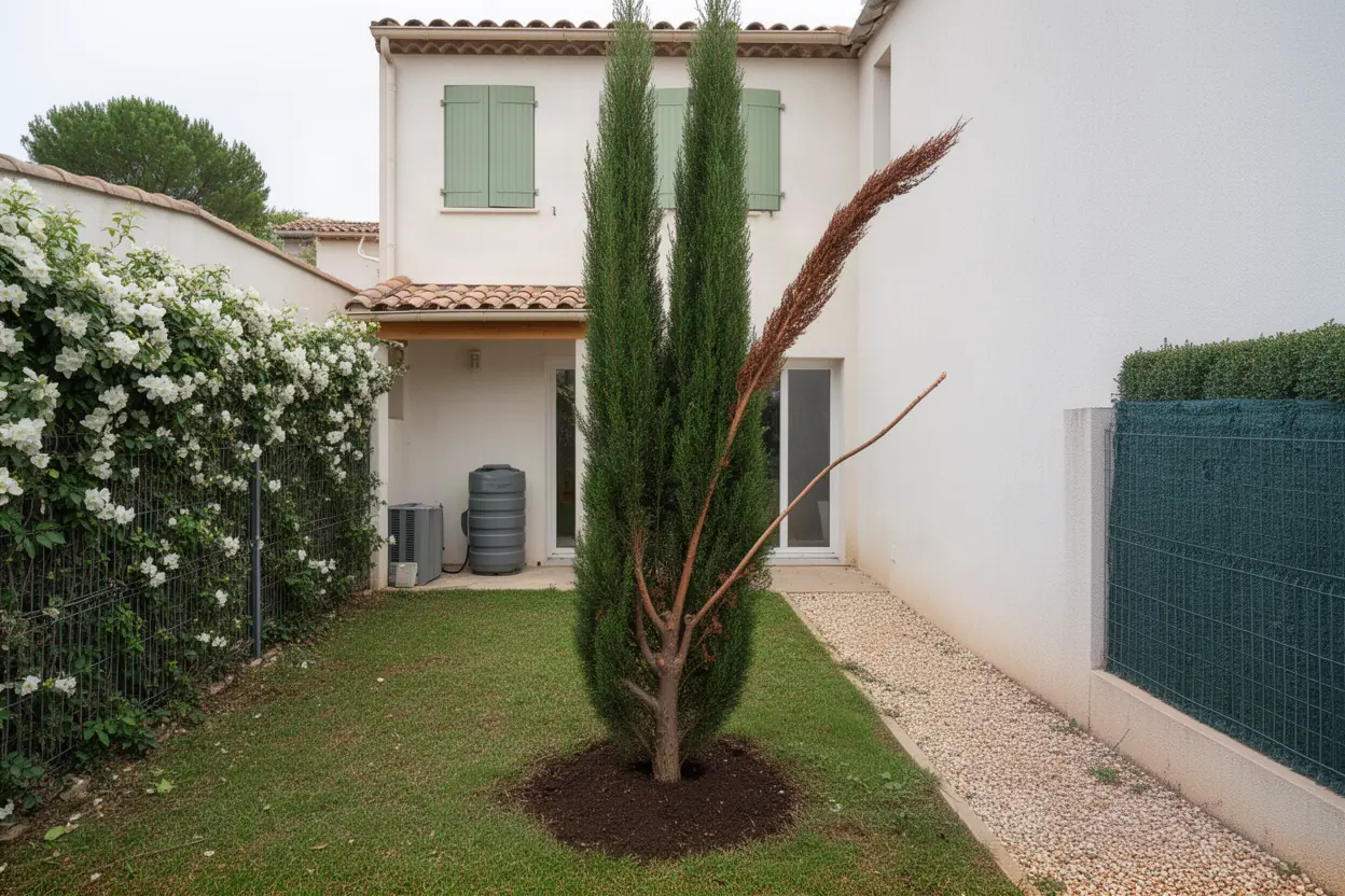Cyprès incliné avant démontage à Pégomas