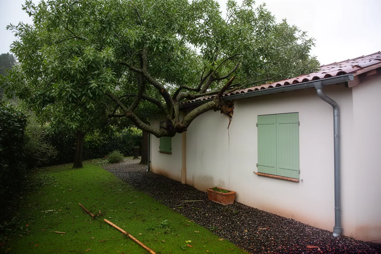 Branche fissurée contre une toiture à Mougins