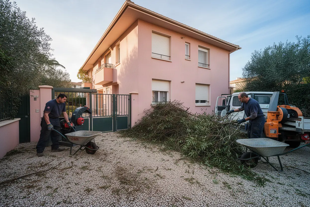 Évacuation de branches broyées après chantier à Pégomas